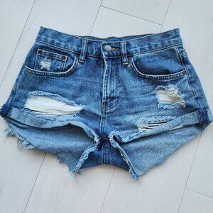 Billabong denim distressed shorty shorts